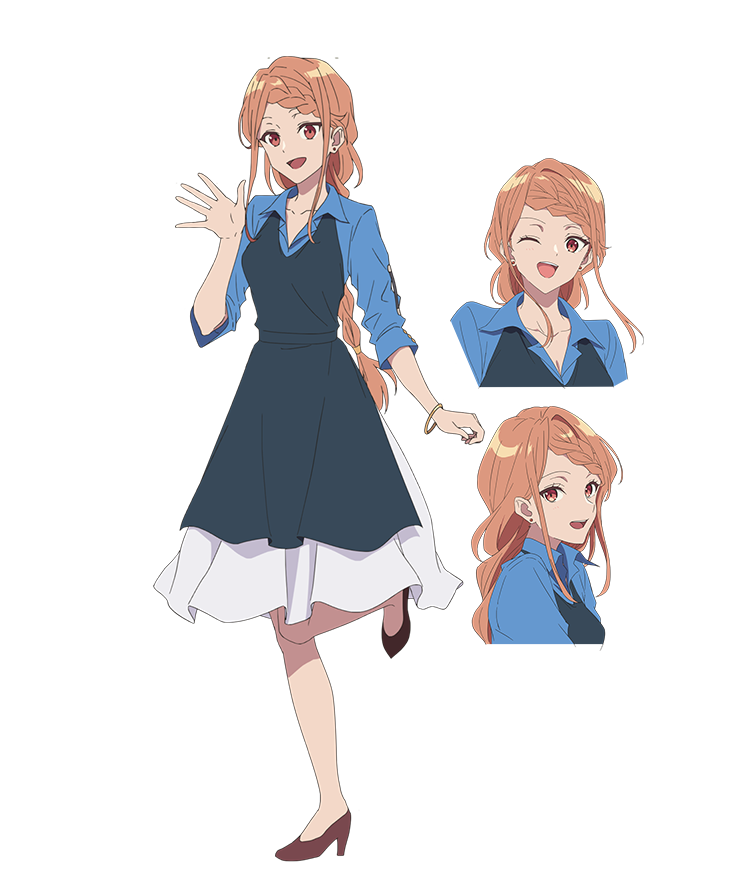 3girls, anime_coloring, apron, armlet, blue_shirt, blush, braid, braided_ponytail