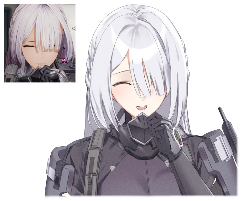 1girl, ak-15_(girls'_frontline), black_mask, closed_eyes, game_screenshot_inset, girls'_frontline_2:_exilium, girls_frontline, hair_over_one_eye