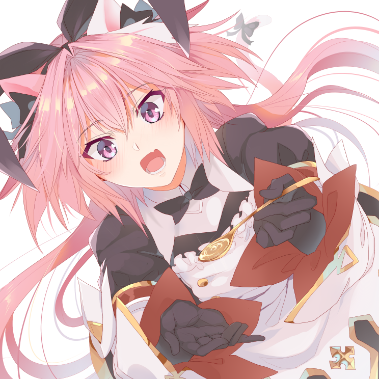 1boy, androgynous, animal_ears, astolfo_(fate), astolfo_(saber)_(fate), astolfo_(saber)_(third_ascension)_(fate), black_bow, black_bowtie