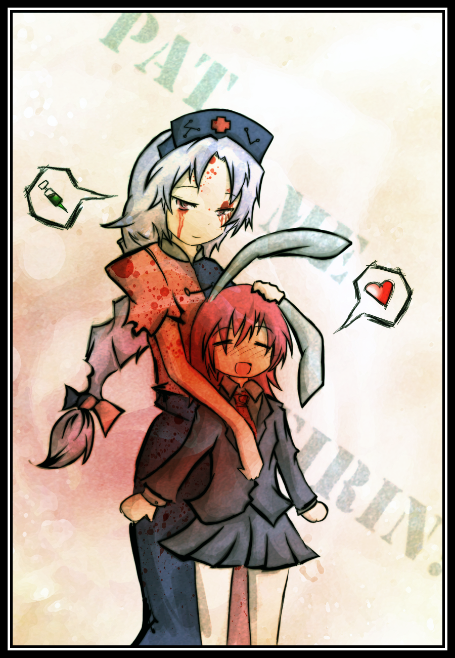 :d, animal_ears, bad_id, blood, blood_on_clothes, blood_on_face, bloody_clothes, blush