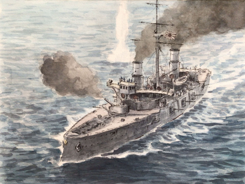 atelier_bono, cannon, commentary_request, cruiser, highres, imperial_japanese_navy, kasuga_(armored_cruiser), mast