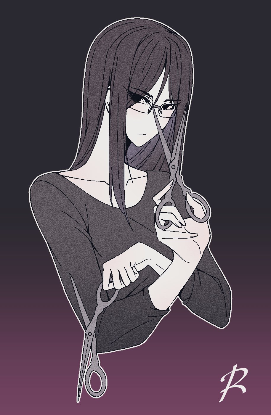 1girl, black_background, black_eyes, black_hair, black_sweater, cero_rains, closed_mouth, collarbone