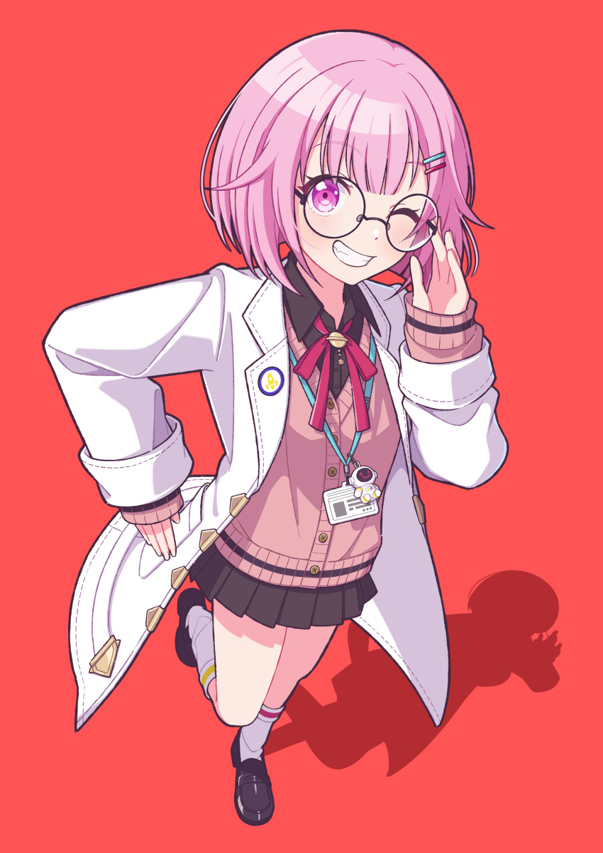 1girl, absurdres, black_shoes, black_skirt, bob_cut, character_charm, charm_(object), commentary_request