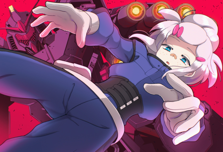 1girl, aiming, beam_cannon, commentary, corset, deux_murasame, energy, energy_gun