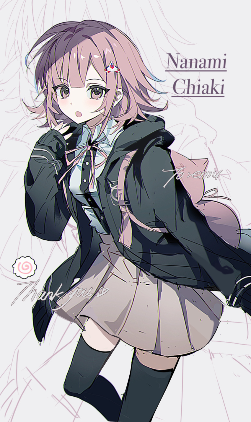 1girl, :o, absurdres, animal_bag, backpack, bag, black_jacket, black_shirt