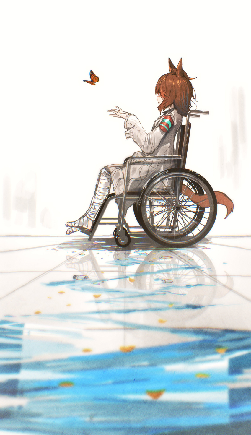 1girl, absurdres, advarcher, agnes_tachyon_(umamusume), animal_ears, armband, bandage_on_leg, bandages