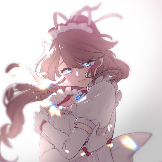 1girl, aquarium_wa_odoranai, blue_eyes, brown_hair, choker, chris_(aquarium_wa_odoranai), dress, elbow_gloves