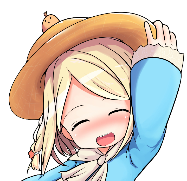 ^_^, blonde_hair, blue_dress, blush, braid, closed_eyes, closed_mouth, dress