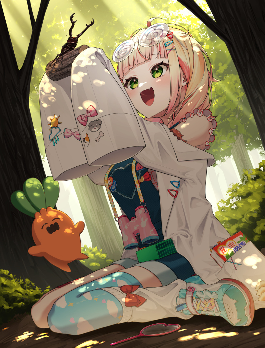 1girl, absurdres, aica_61, blunt_bangs, coat, coke-bottle_glasses, commentary_request, day