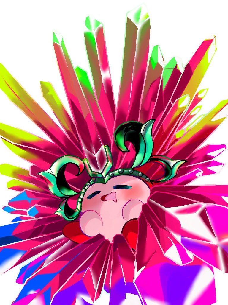 1boy, closed_eyes, copy_ability, crystal, crystal_needle_kirby, drooling, hands_on_own_stomach, kameron0120