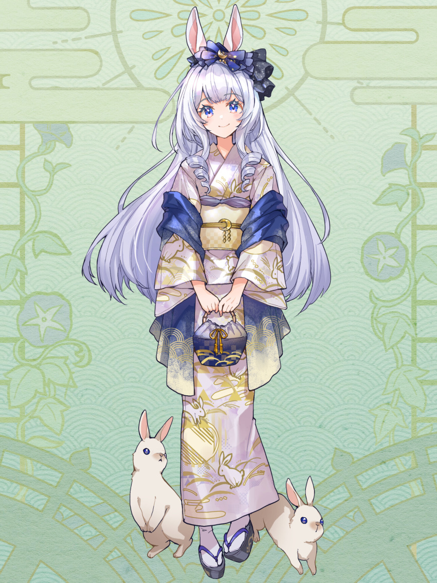 1girl, animal_ears, animal_print, blue_eyes, bow, dairoku_ryouhei, drill_hair, drill_sidelocks