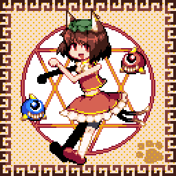 animal_ears, blue_oni, bow, brown_eyes, brown_hair, cat_ears, cat_tail, chen