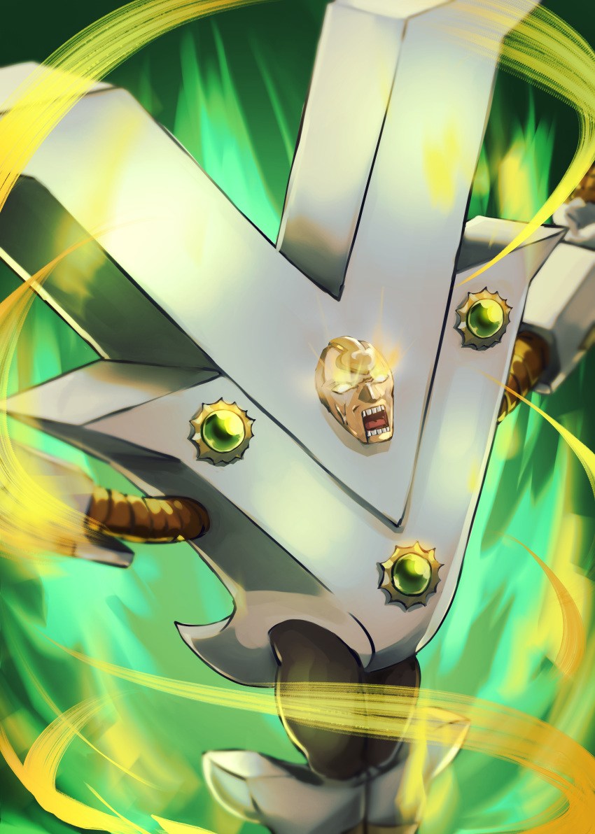 1boy, absurdres, arms_up, aura, chest_jewel, commentary, gem, gem_in_body