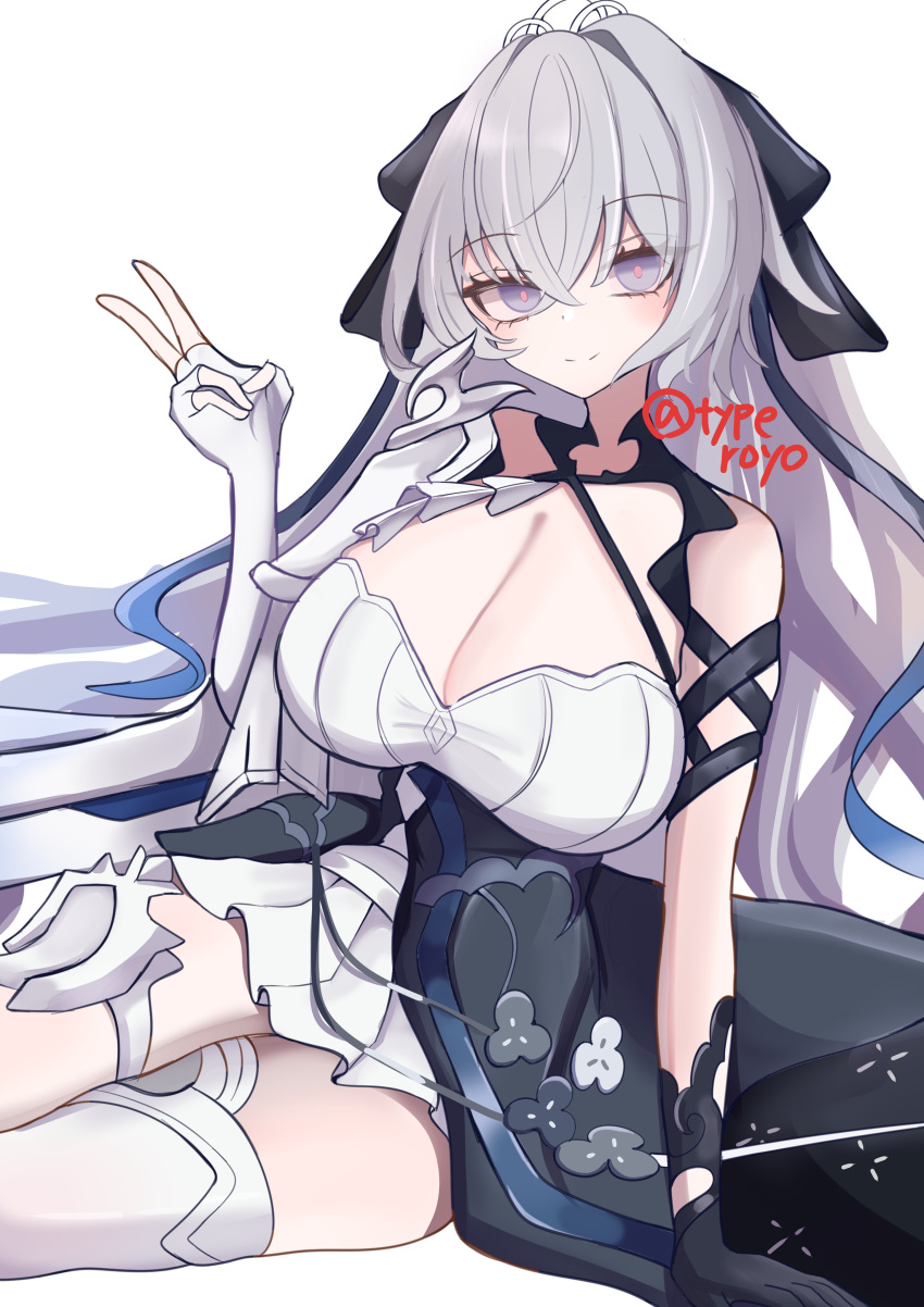 1girl, absurdres, artist_name, bare_shoulders, black_gloves, black_ribbon, blush, breasts