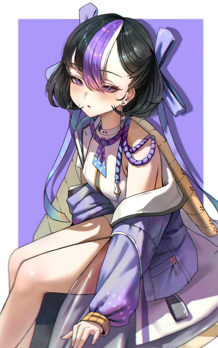 1girl, absurdres, black_hair, blush, earrings, goddess_of_victory:_nikke, hair_ribbon, highres