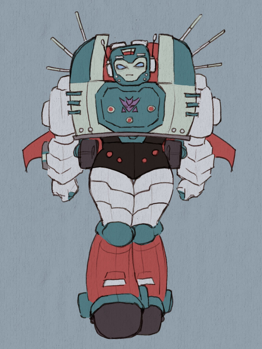 1girl, blue_eyes, decepticon, highres, humanoid_robot, insignia, jetpack, nickel_(transformers)
