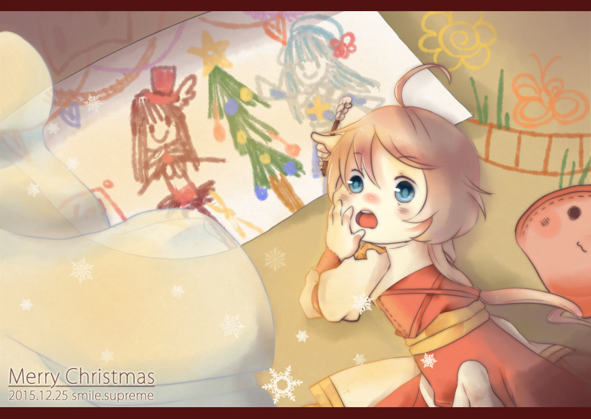 1girl, ahoge, arch_bishop_(ragnarok_online), blue_eyes, blush, child, child's_drawing, commentary_request