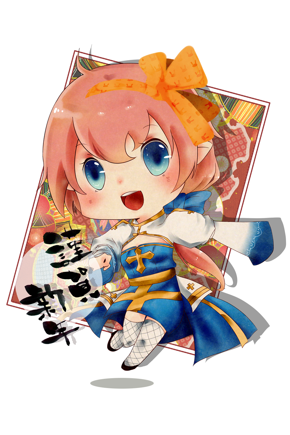 1girl, arch_bishop_(ragnarok_online), black_shoes, blue_bow, blue_dress, blue_eyes, blush, bow