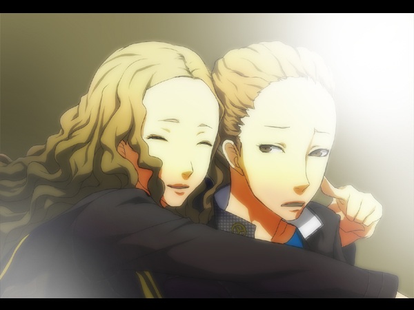 brown_eyes, brown_hair, closed_eyes, eyes_closed, hug, hug_from_behind, konishi_naoki, konishi_saki