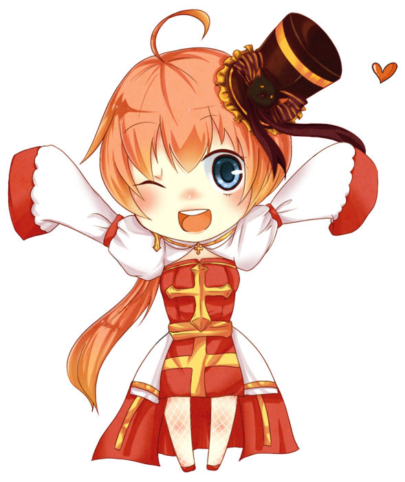 1girl, ;d, ahoge, arch_bishop_(ragnarok_online), arms_up, black_shoes, blue_eyes, blush