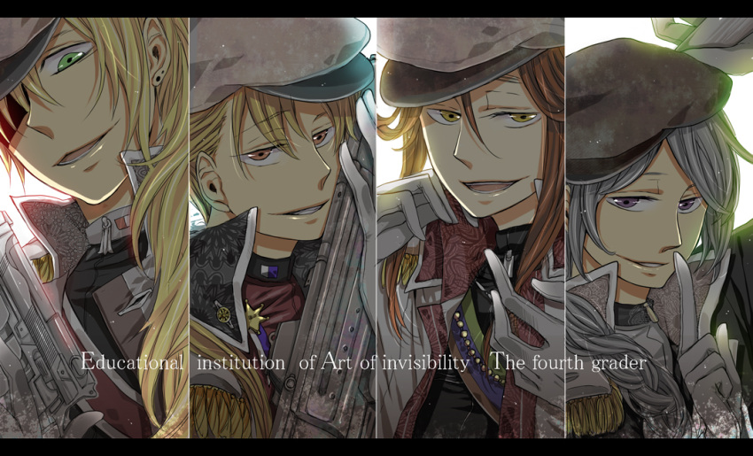 att0w0, ayabe_kihachirou, blonde_hair, character_request, gloves, green_eyes, hat, male