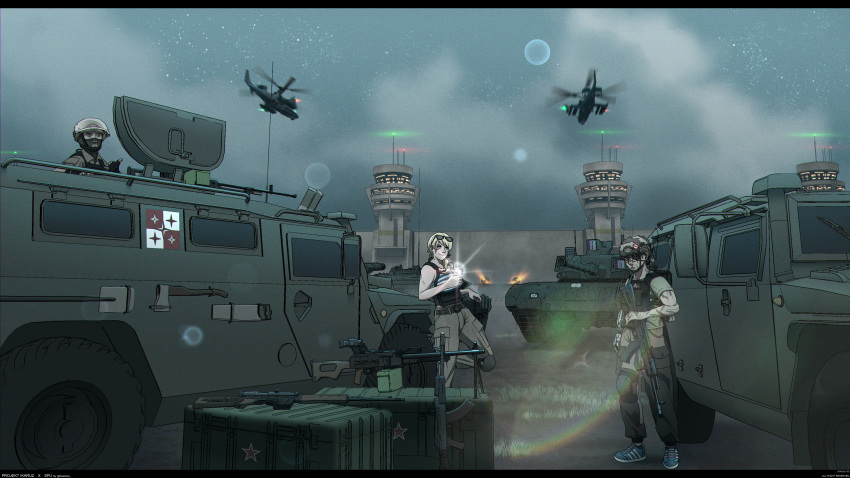 1girl, absurdres, ak-103, balsilisk, bulletproof_vest, combat_helmet, dragunov_svd, fast_helmet