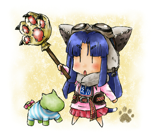 animal_ears, asakura_ryouko, belt, blue_hair, bow, cat_ears, cat_paw, cosplay