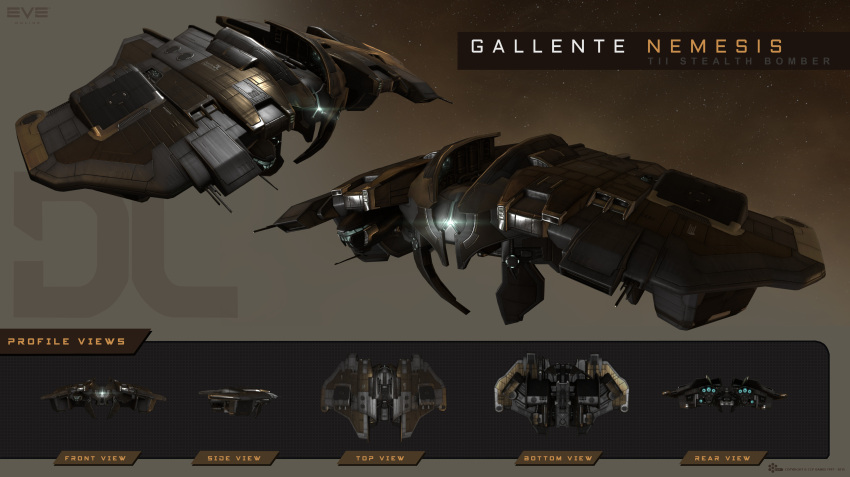 3d, absurdres, advanced_ship_(eve_online), attack_ship_(eve_online), brown_background, brown_theme, commentary, company_logo