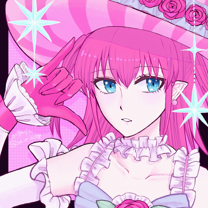 1girl, blue_eyes, dress, earrings, elizabeth_bathory_(fate), fate/grand_order, fate_(series), flower