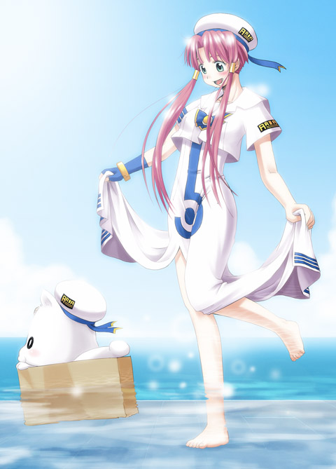 1girl, aqua_eyes, archived_source, aria_(manga), aria_company_uniform, aria_pokoteng, bad_link, barefoot