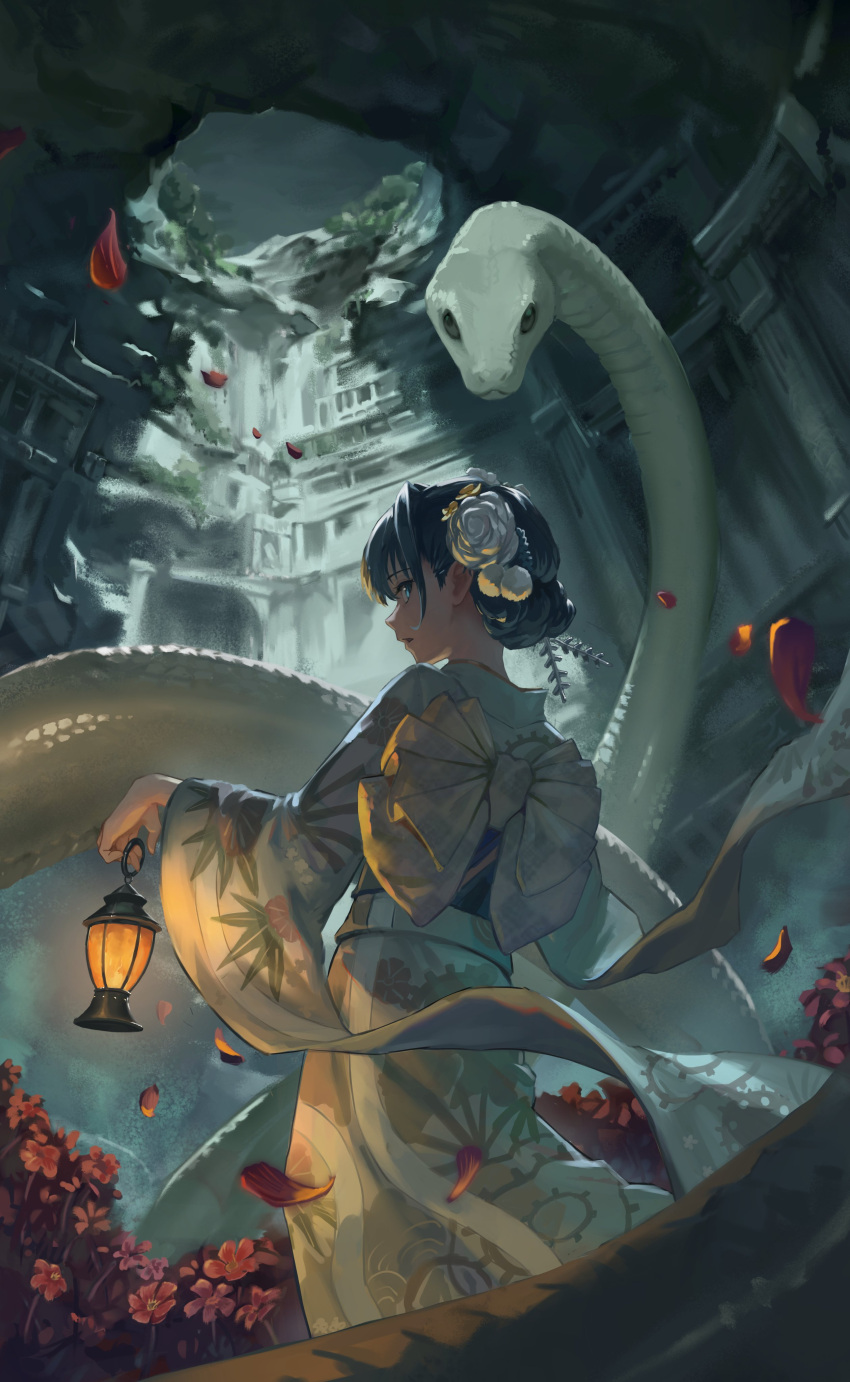 1girl, absurdres, alternate_costume, alternate_hairstyle, animal, blue_eyes, blue_hair, bluehead_white_dragon