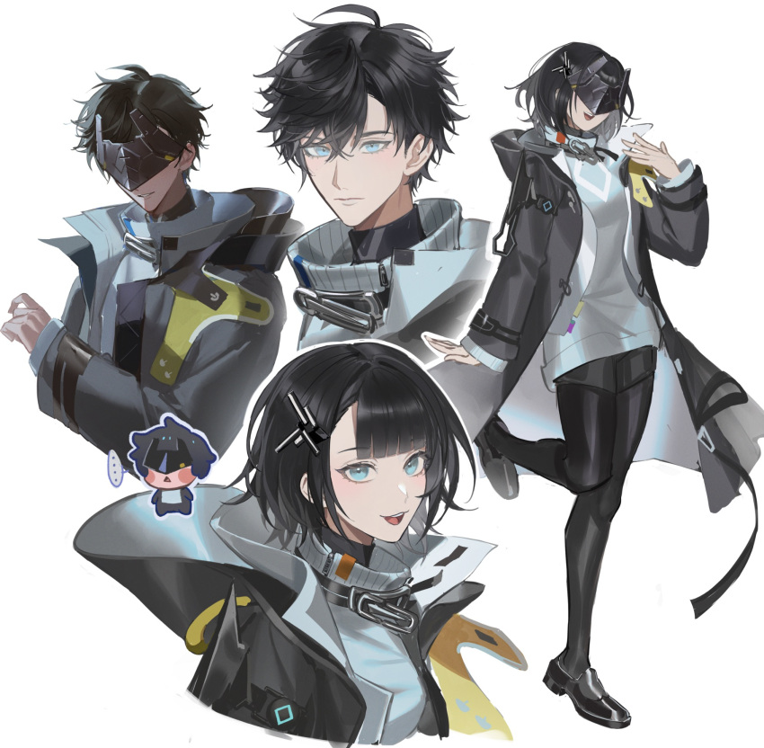 ..., 1boy, 1girl, :d, arknights, arknights:_endfield, black_hair, black_jacket