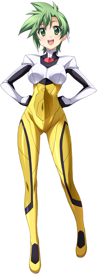 bodysuit, giga, green_eyes, green_hair, jinki_extend, jinki_extend_re:vision, pilot_suit, r-suit