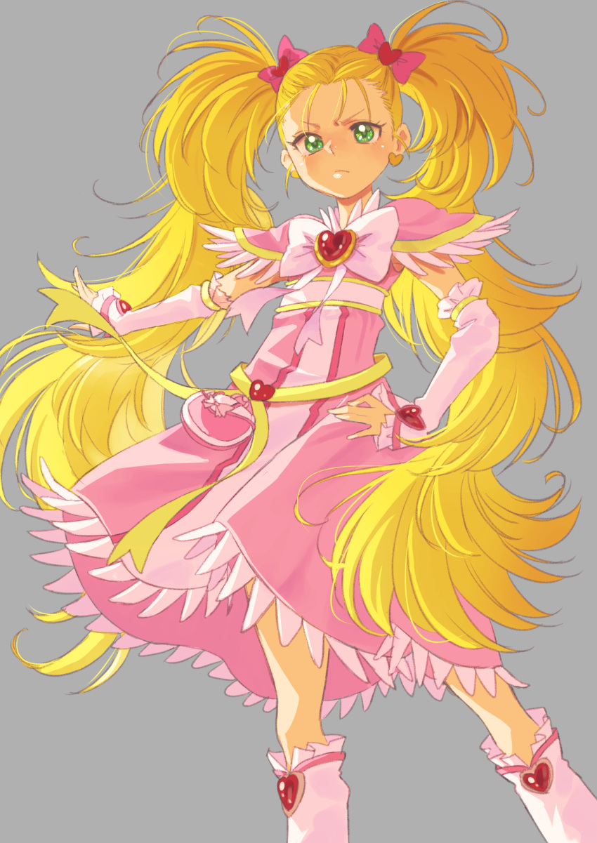 1girl, bag_bow, blonde_hair, bow, bowtie, brooch, capelet, closed_mouth