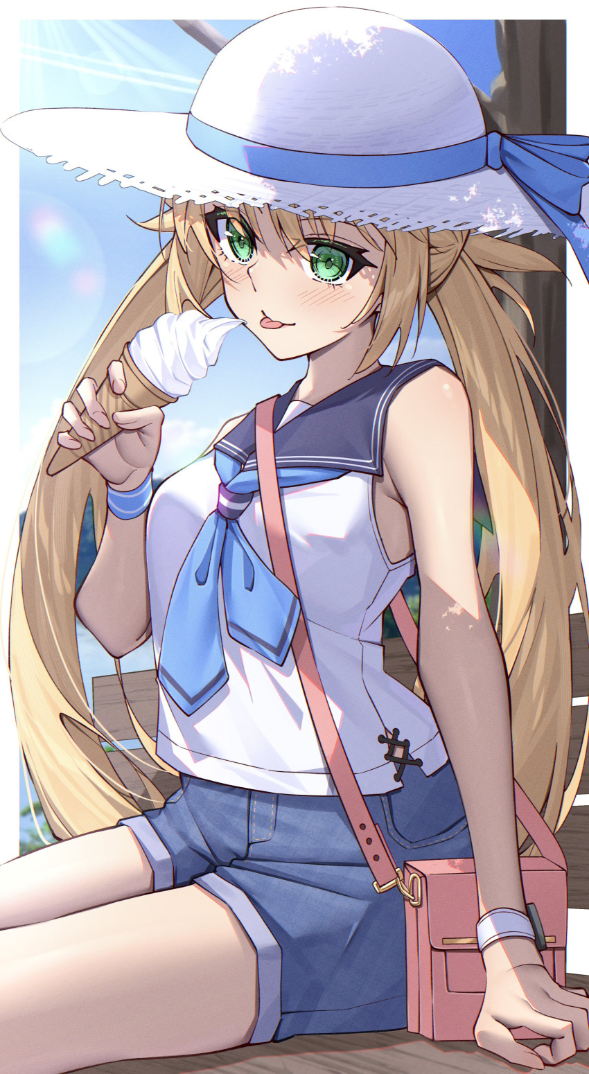 1girl, absurdres, alternate_costume, artoria_caster_(fate), artoria_pendragon_(fate), bag, bare_arms, bare_shoulders