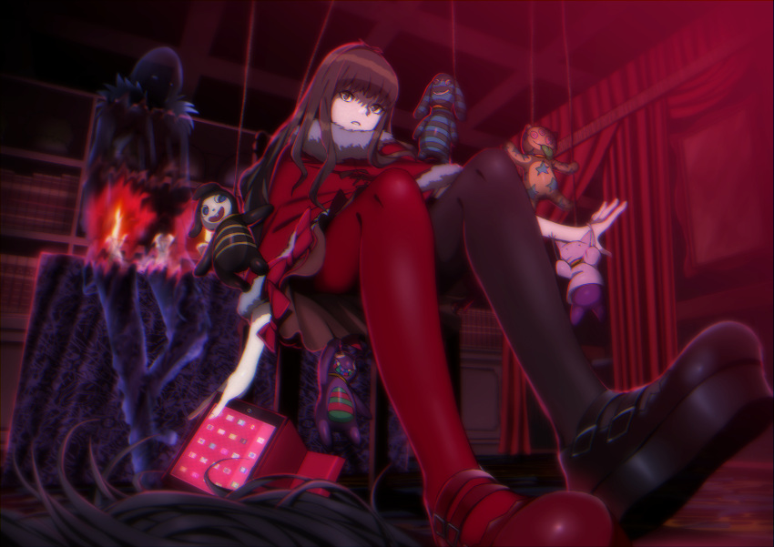 1boy, 1girl, asymmetrical_footwear, asymmetrical_legwear, black_pantyhose, black_shoes, book, brown_eyes