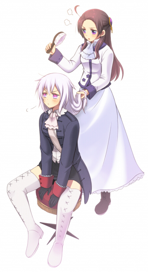 ahoge, austria_(hetalia), axis_powers_hetalia, blue_eyes, blush, boots, dress, flower
