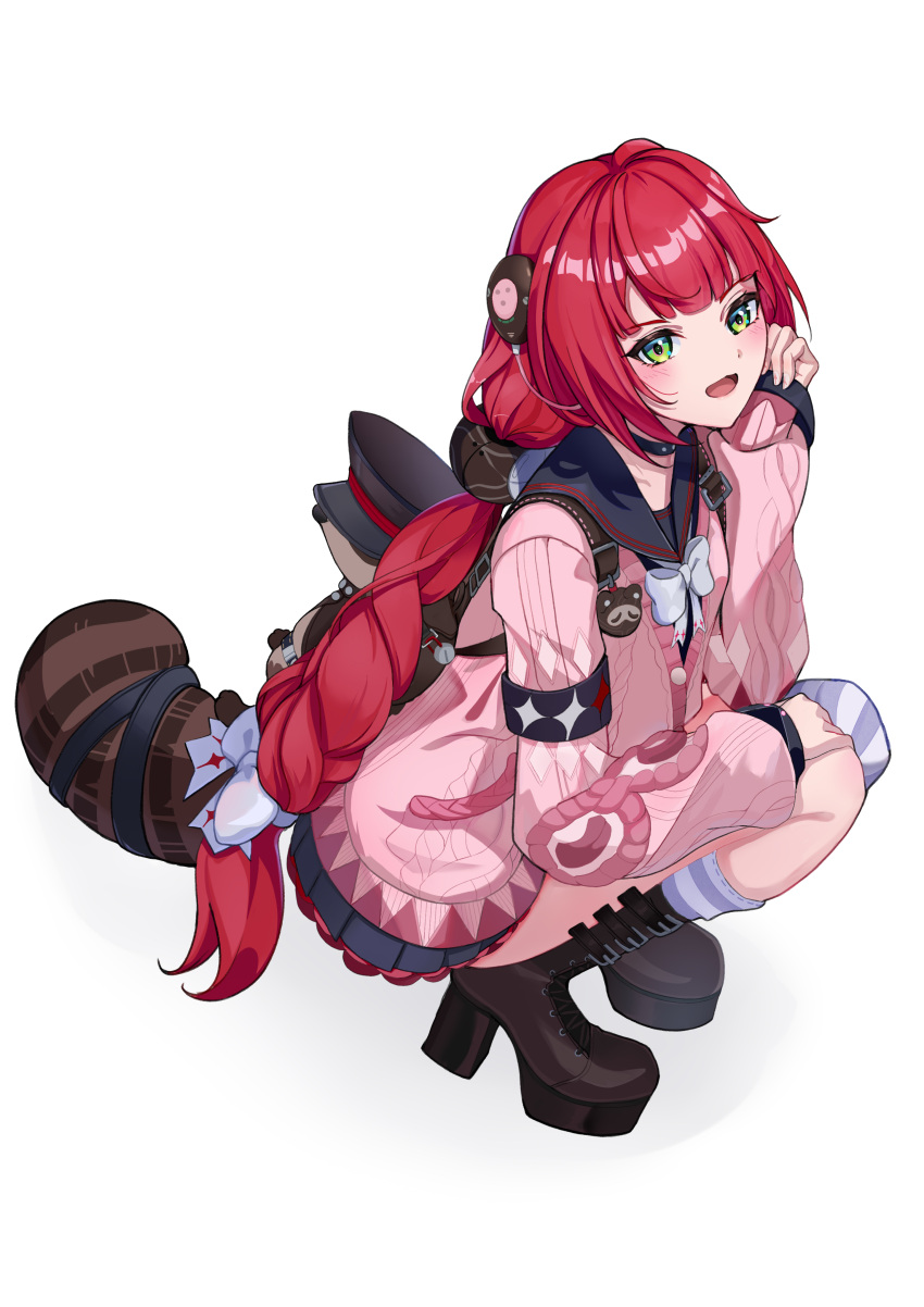 1girl, 310setsu, absurdres, animal_behind_back, asymmetrical_legwear, black_boots, boots, bow