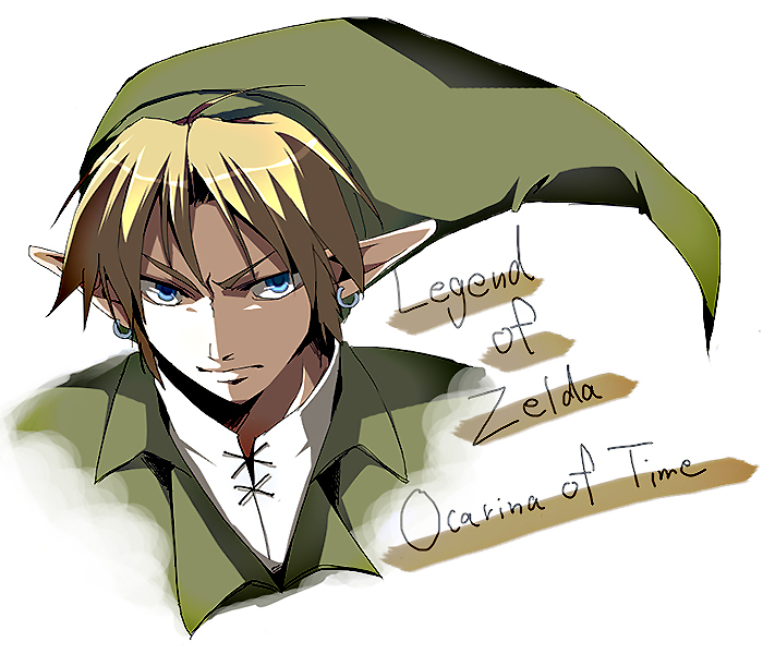 blonde_hair, blue_eyes, earrings, hat, jewelry, link, male, nintendo, ocarina_of_time, pointy_ears, salt1224, solo, the_legend_of_zelda