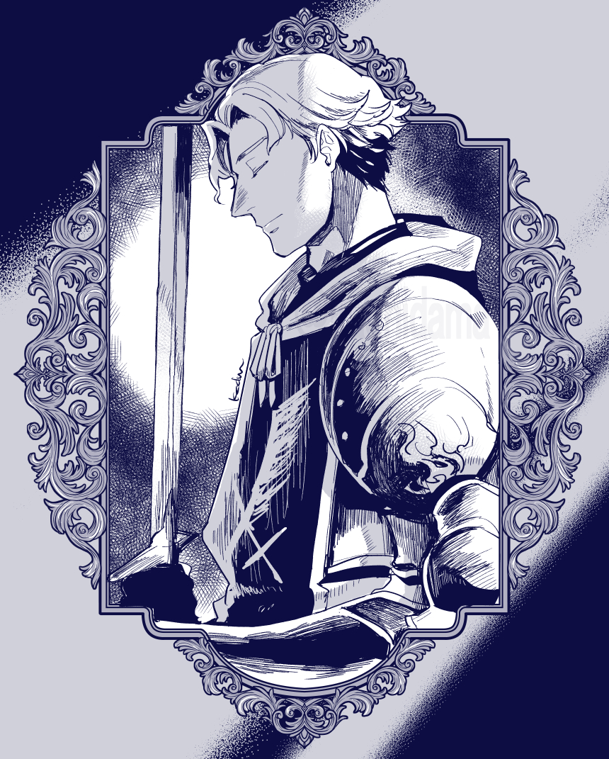 1boy, armor, character_request, closed_eyes, closed_mouth, commentary_request, from_side, holding