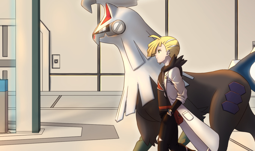 1boy, aurantia_ignis, black_hoodie, black_pants, blonde_hair, bright_pupils, closed_mouth, commentary_request