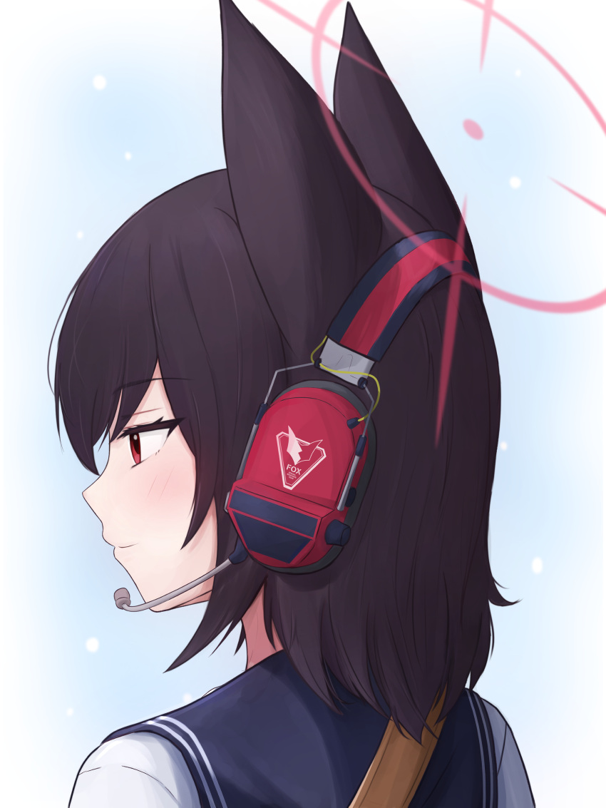 1girl, absurdres, animal_ears, asuparuch, blue_archive, blue_background, blue_sailor_collar, brown_hair