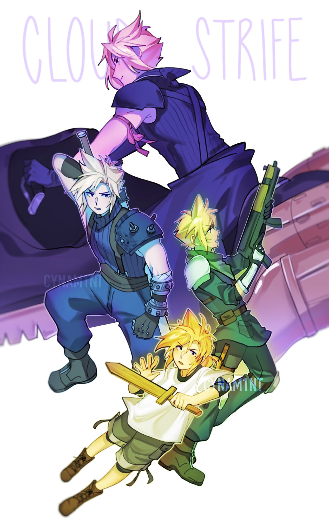 4boys, age_progression, arm_behind_head, arm_ribbon, armor, armored_gloves, bandaged_arm, bandages