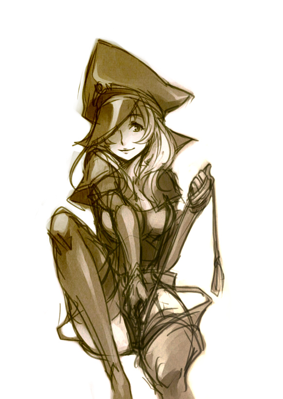 long_hair, monochrome, pm_(pomdim), star_driver, thigh-highs, thighhighs, watanabe_kanako, whip