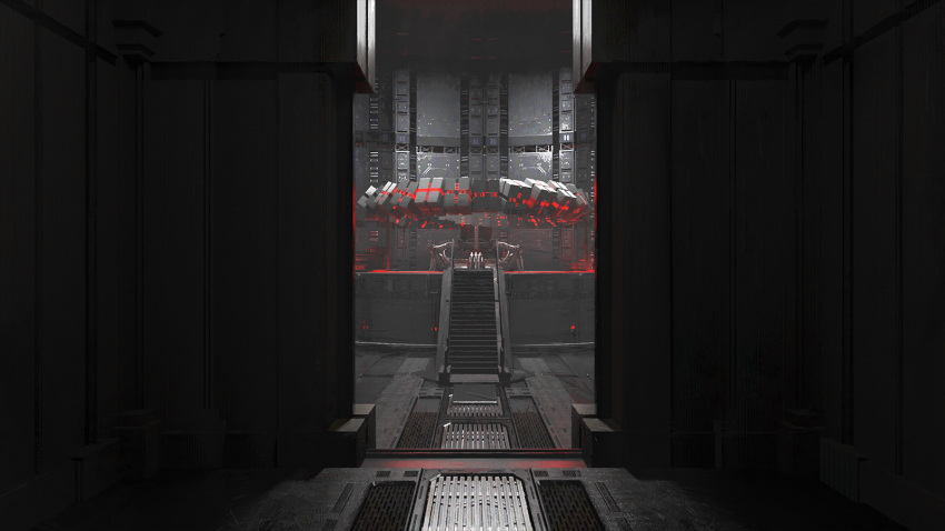 arknights, dark, doorway, game_cg, highres, indoors, no_humans, official_art