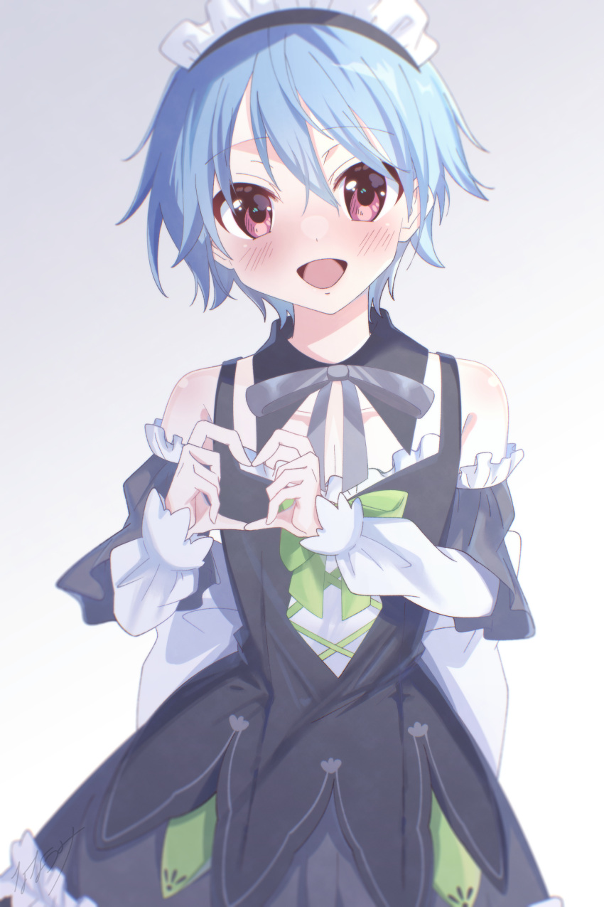 1boy, 9-nine-, :d, alternate_costume, bare_shoulders, black_dress, blue_hair, blush
