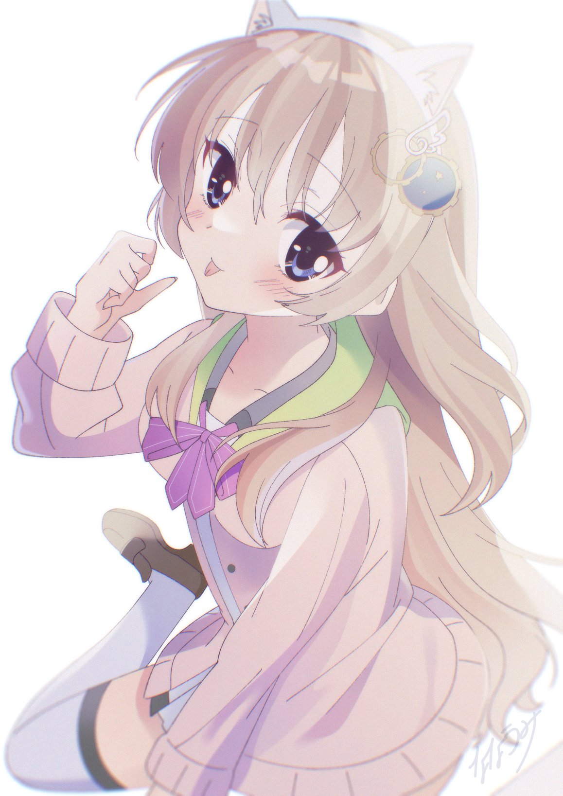 1girl, 9-nine-, :p, animal_ear_fluff, animal_ear_hairband, animal_ears, blue_eyes, blush