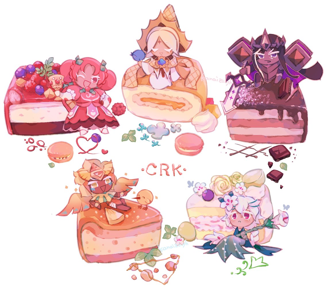 2boys, 3girls, :d, :o, ;d, absurdly_long_hair, alt_text, animal