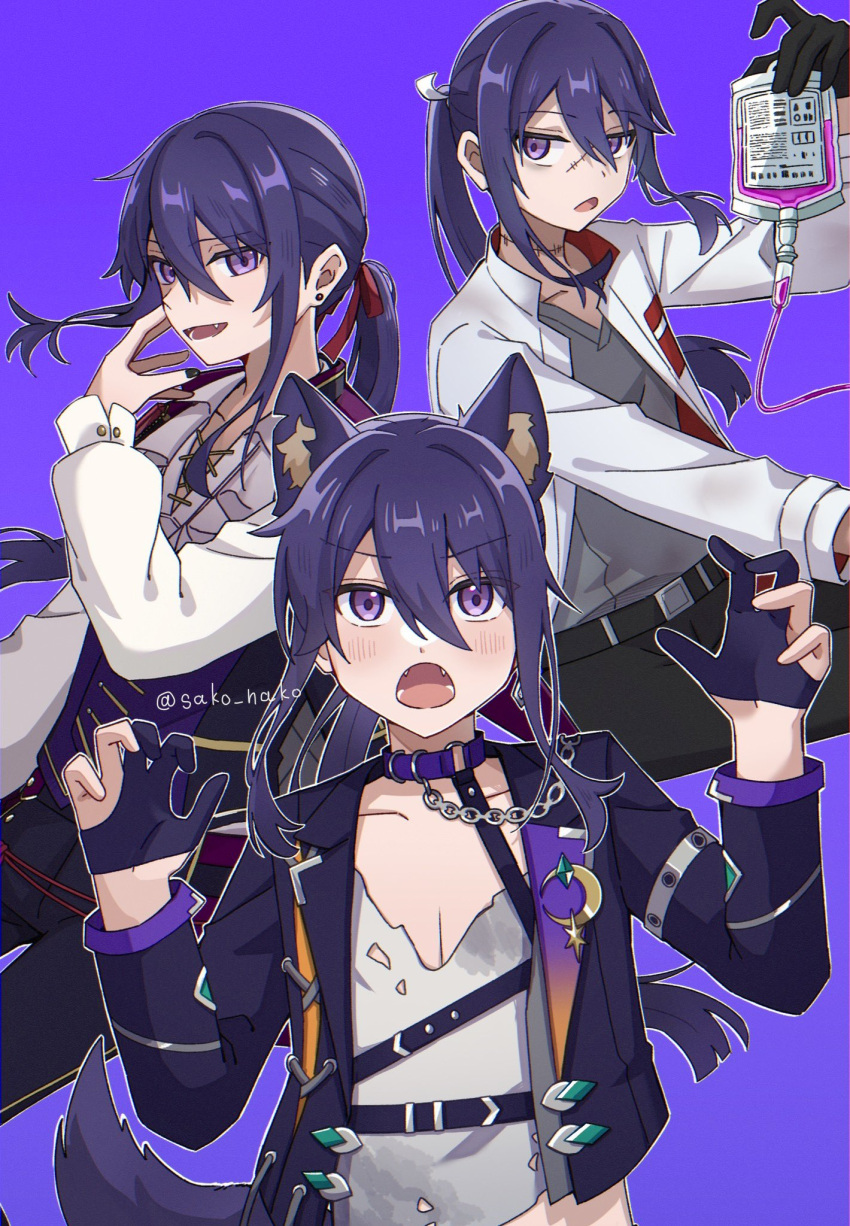animal_ear_fluff, animal_ears, bags_under_eyes, belt, belt_collar, bishounen, black_belt, black_gloves