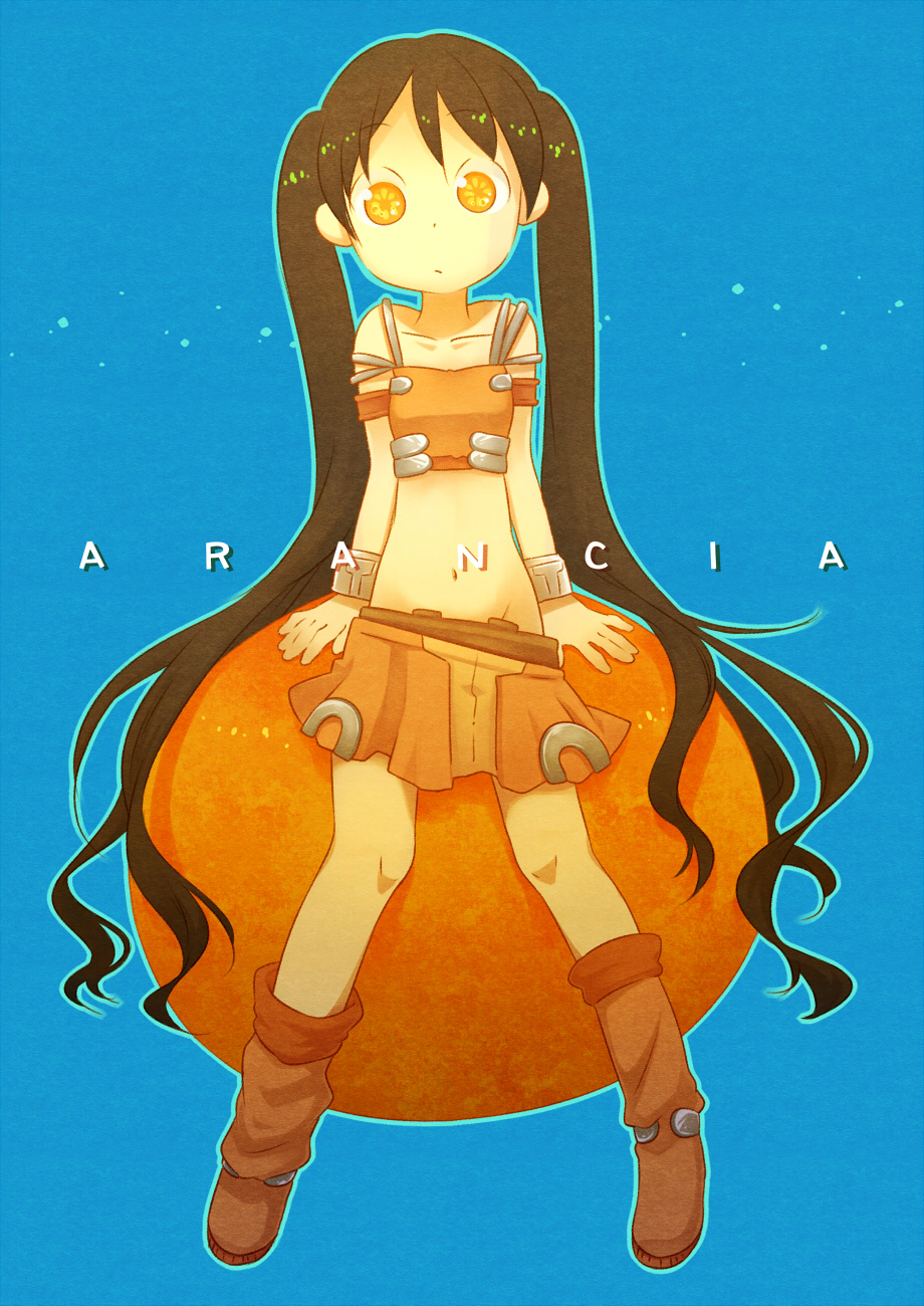 arancia, boots, food, fruit, highres, hinata_(artist), long_hair, magamoto